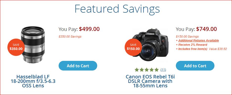 Discount on camera and lenses