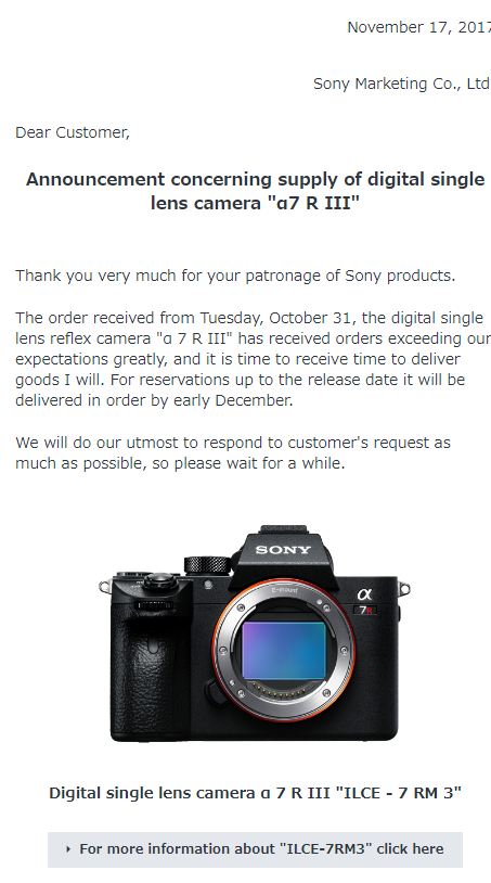 Sony A7R III shortage