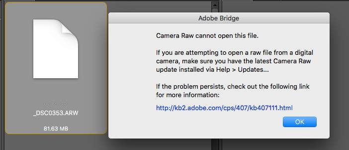 Adobe camera Raw issue