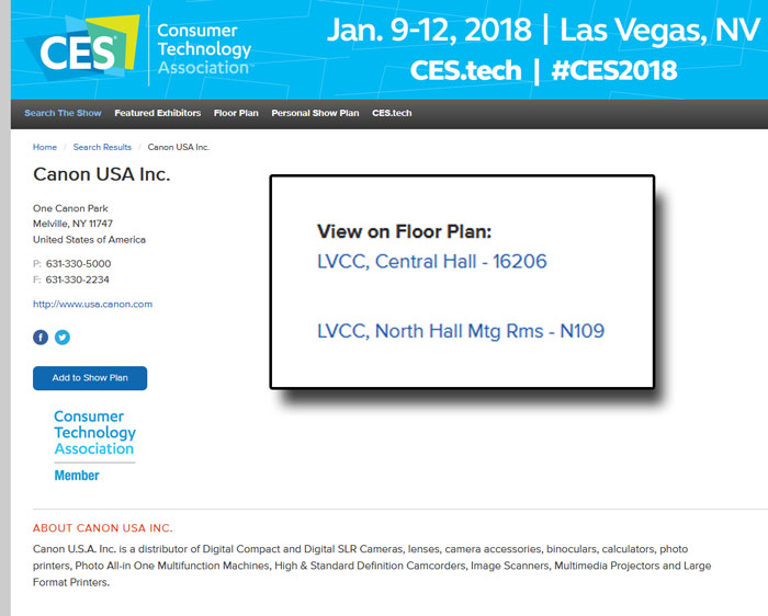 canon at CES 2018