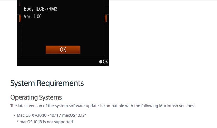 Macos Sierra Update For Sony A7iii