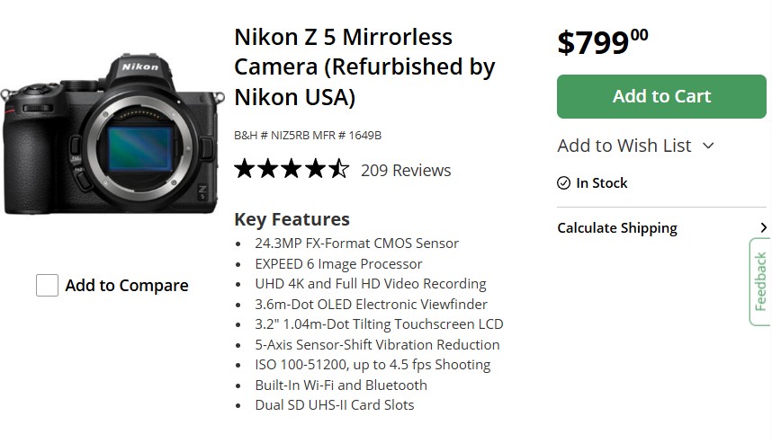 Nikon Z 5 Mirrorless Camera (Refurbished by Nikon USA) Nikon Z5 latest Deal