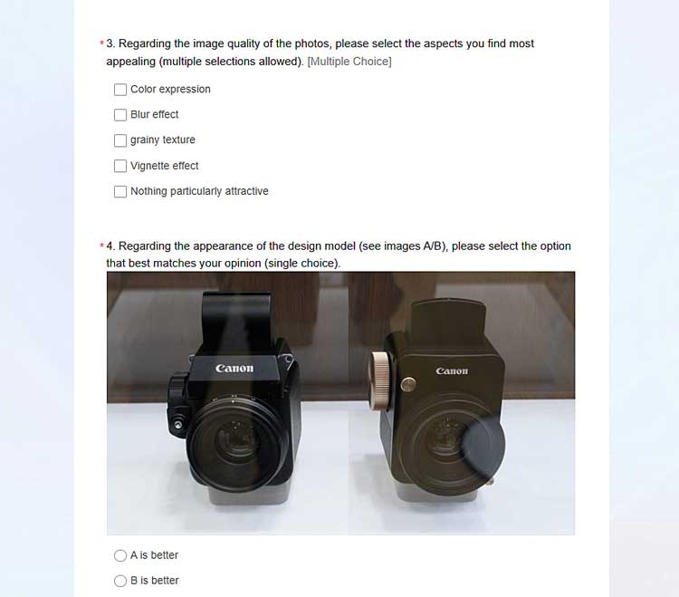 screen shot of survey shared via Webio