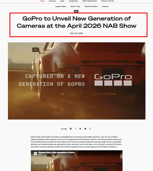 GoPro to Unveil New Generation of Cameras at the April 2026 NAB Show