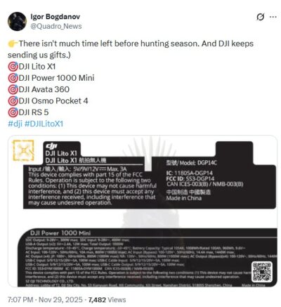 DJI December 2025 Leaks: Lito X1, Avata 360, Pocket 4, RS 5 & Power